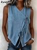 Women's Bow Tie Rouch Detail Summer V-Neck Sleeveless Top Fashion Backless Tank