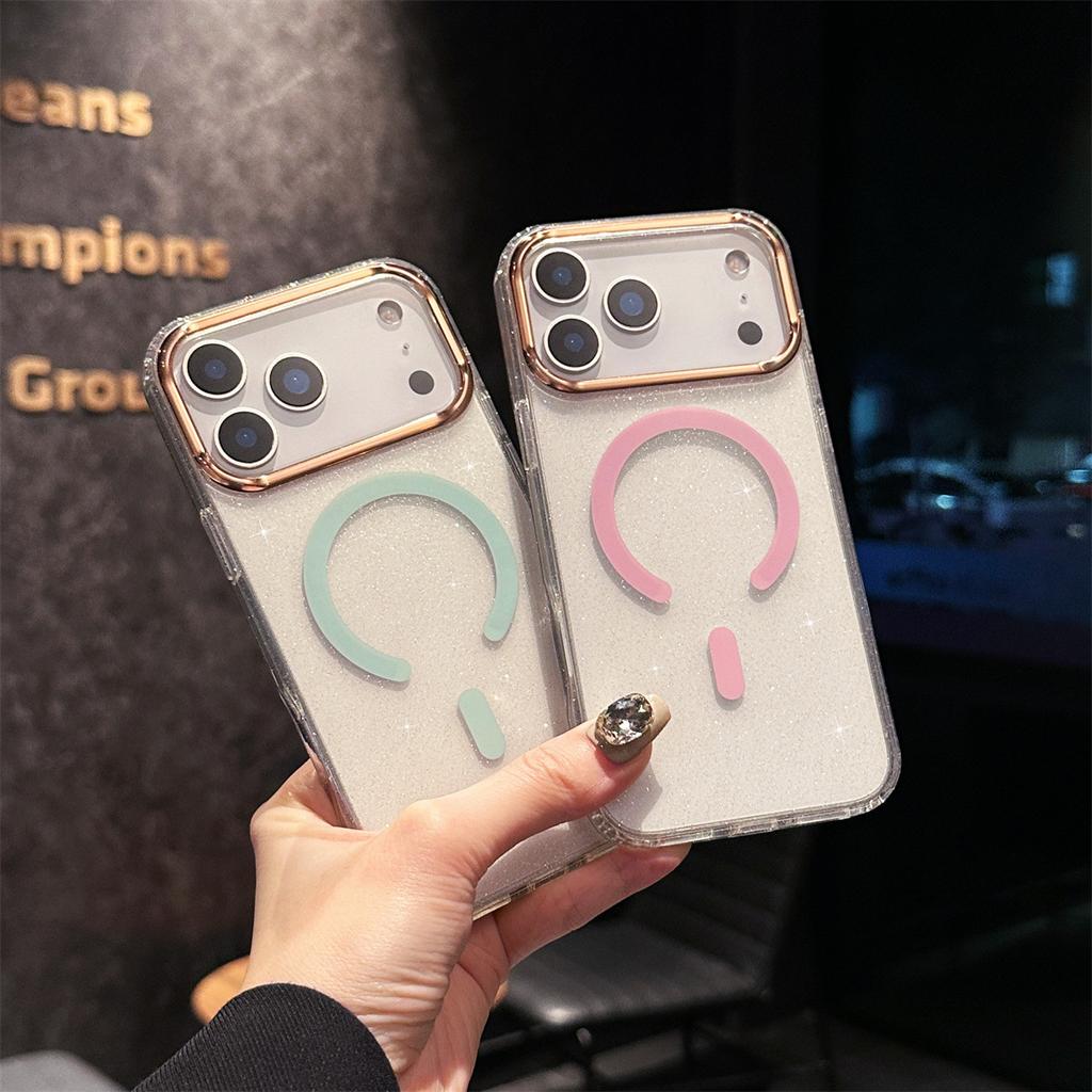 Pentru IPhone 17 Promax Husă cu Pudră Sclipitoare Aurie pentru Apple 16 Culoare Magnetic 15 Inel Obiectiv Placat Anti Cădere