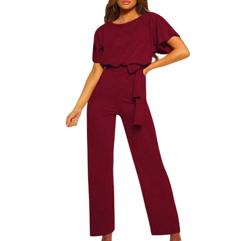 2024 Trendy Women's Summer Button Tie Short Sleeve Jumpsuit