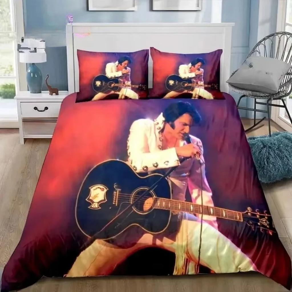 Copripiumino Federa C-Collection E-Elvis Set Biancheria da Letto Decorazione Camera da Letto Ragazzo Set 2/3 pezzi Singolo/Matrimoniale/Queen Taglia Grande