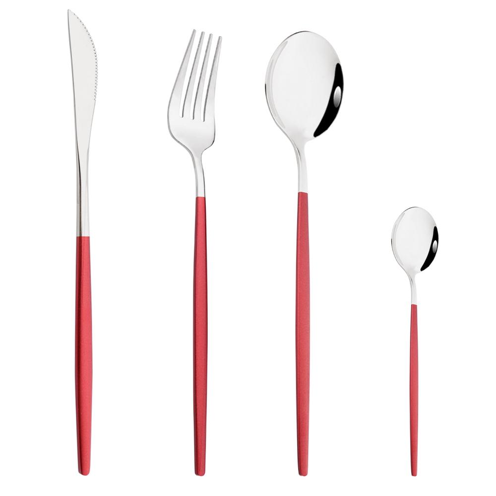Drmfiy Pink Silver Stainless Steel Dinnerware Set Fork Knife Soup Ice Spoon Cutlery Set Western Flatware Kitchen Silverware Set