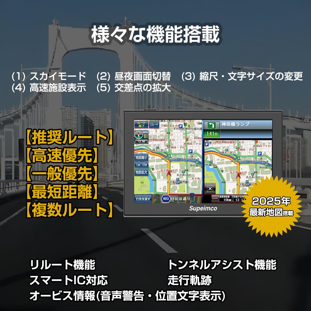 Supeimco SMB-ON724DB Car Navigation System (2024 Autumn Version) 7-inch Portable Navigation System, 8G/256M OpenStreetMap