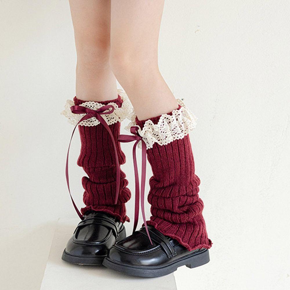 Solid Color Kids Lace Leg Warmers Knitted Children's Foot Warmer Foot Cover  Children Wear
