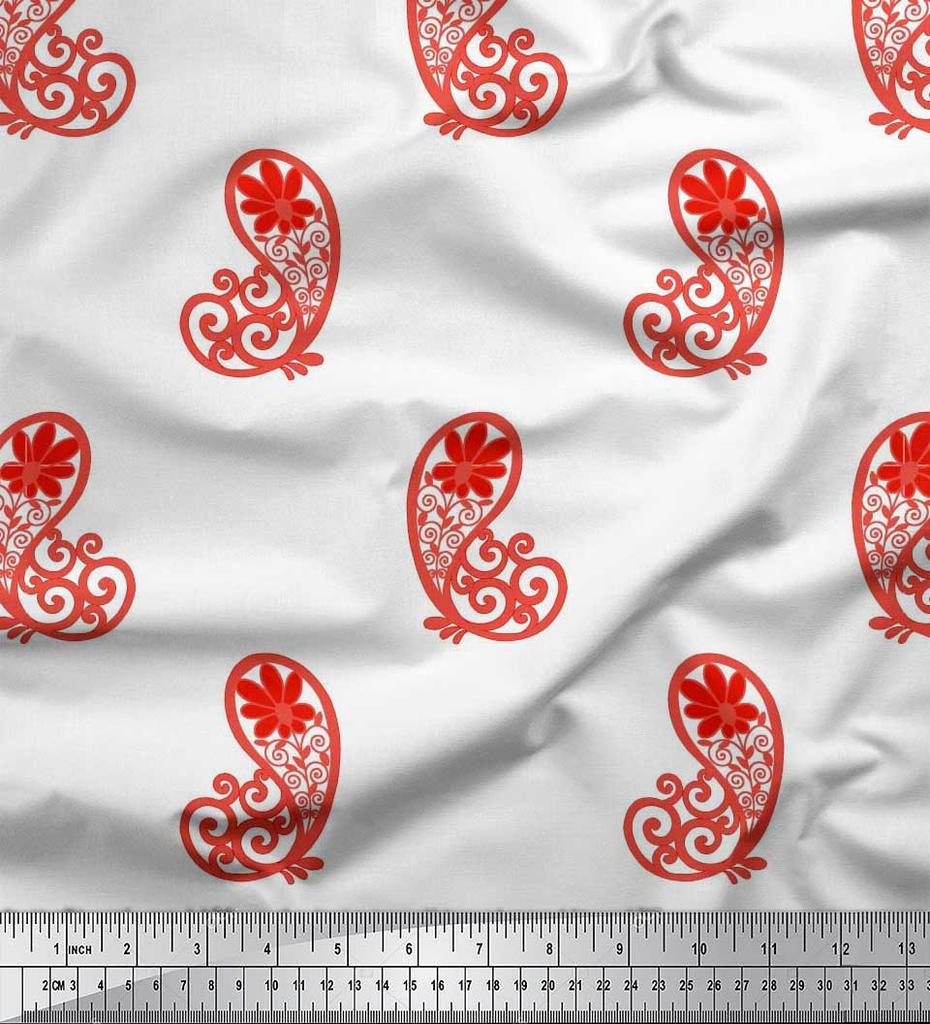 Soimoi Černá japonská krepová saténová tkanina Floral & Paisley Print Fabric v metrech 42 palců