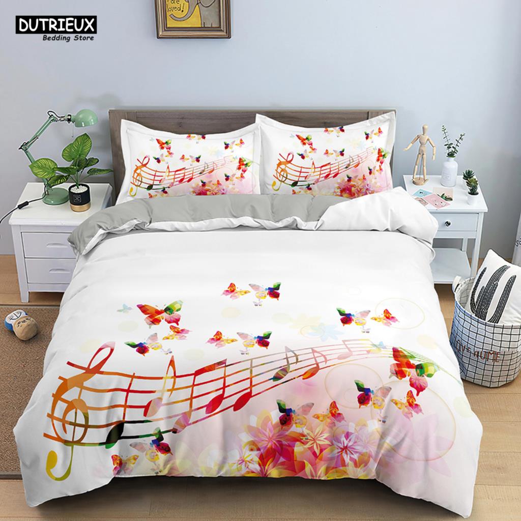 Musical Note Bedding Set 2/3pcs Music Theme Quilt Cover King/Queen Size With Pillowcase Fashionable Psychedelic Soft Duvet Cover