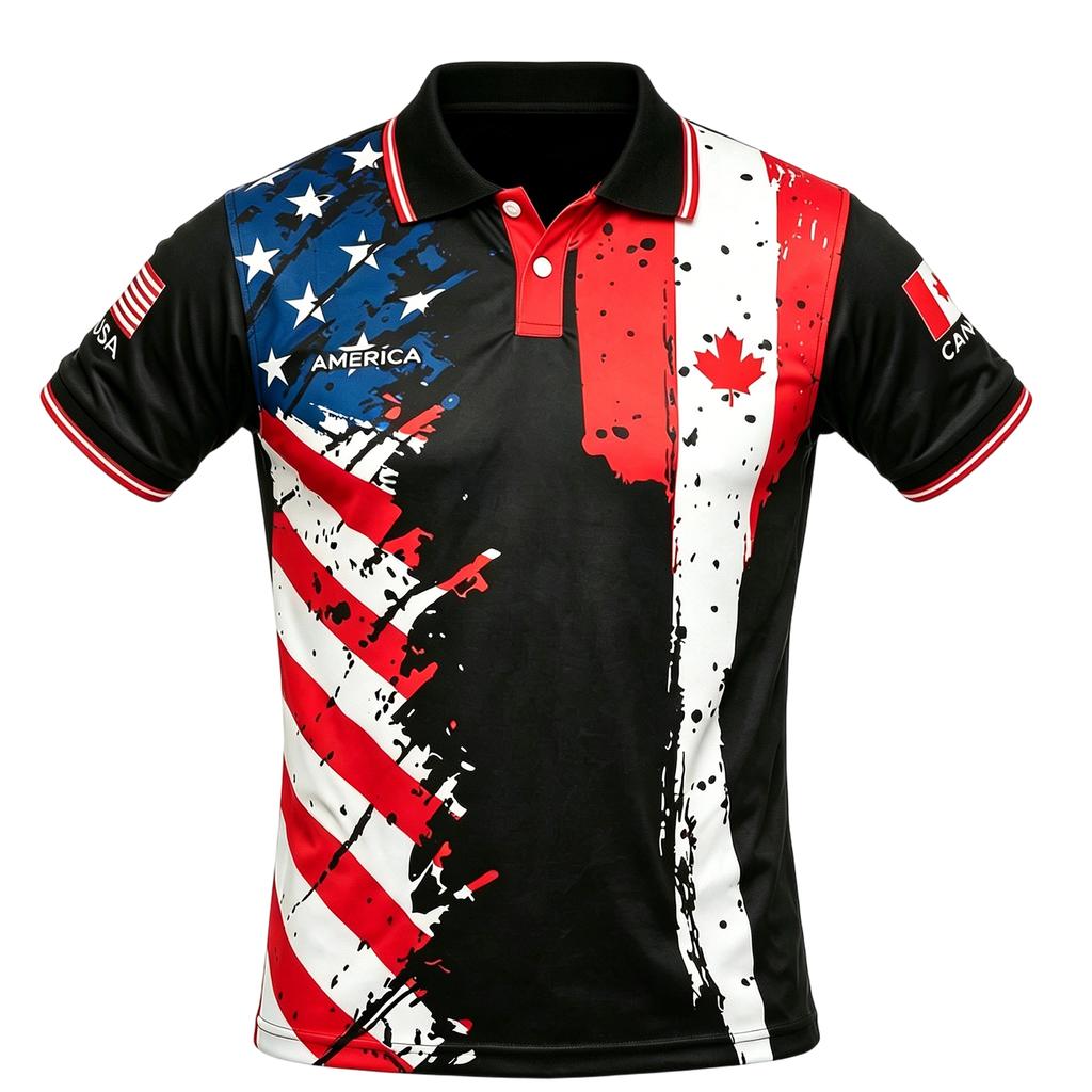 Men's Loose Fit Casual Short Sleeve Polo Shirt with Flag Print Comfortable Button Down Top for Everyday Wear
