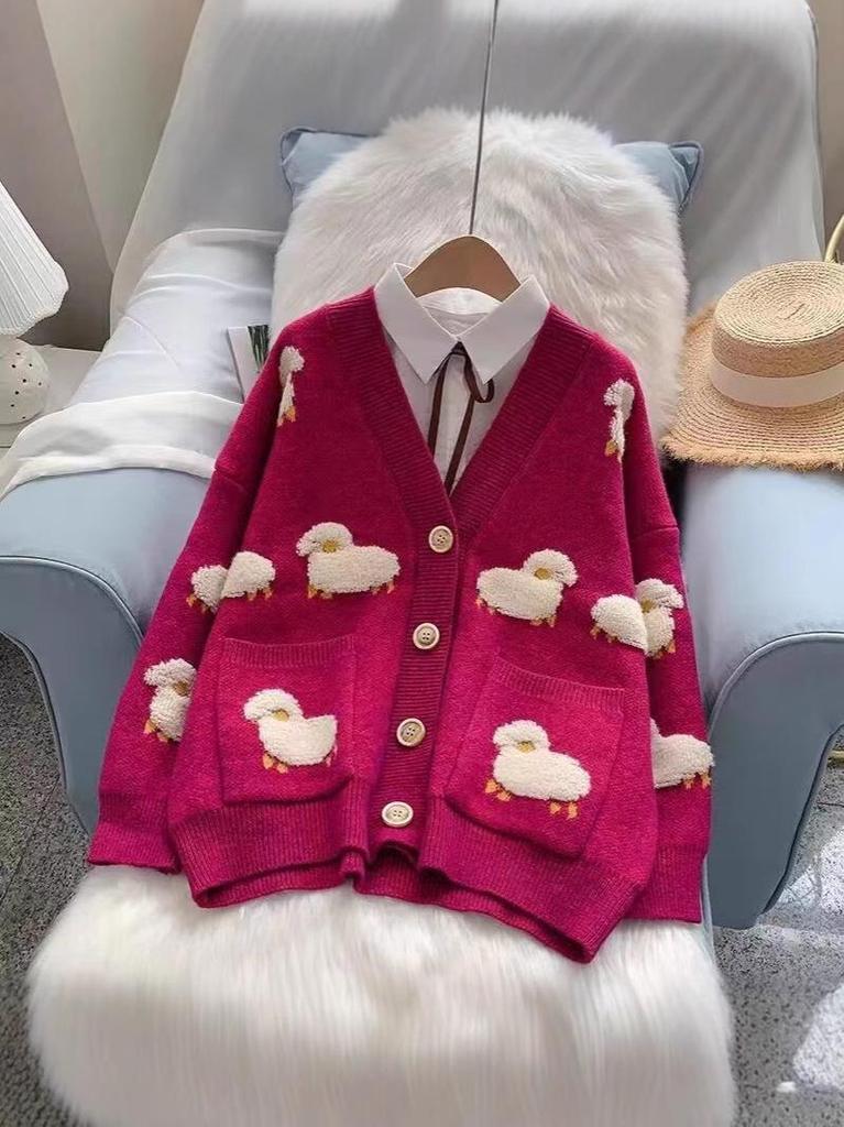 2025 Women's Loose Knit Sweater - Korean Style Autumn/Winter Cardigan