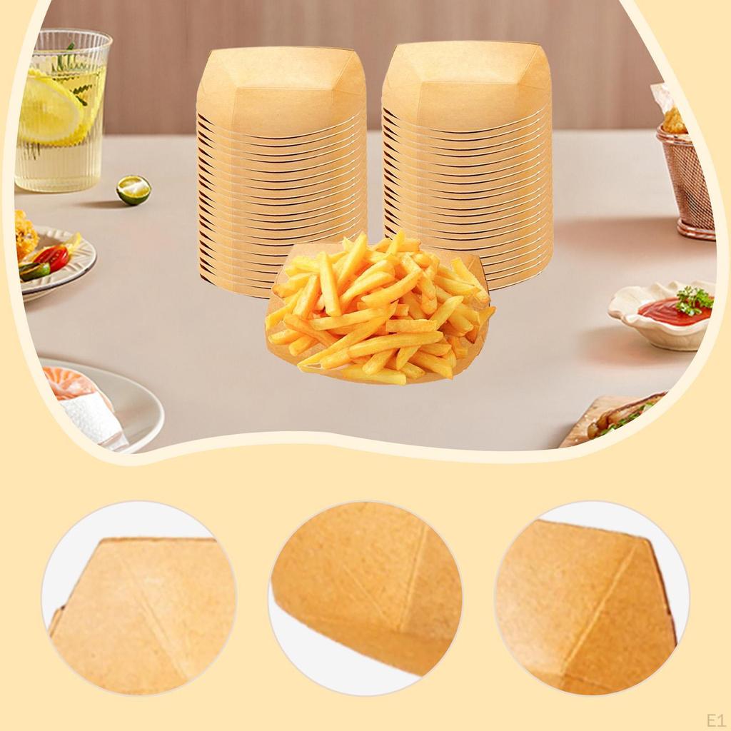 100Pcs Disposable Serving Tray Kraft Paper Food Trays for Snack Burgers Taco