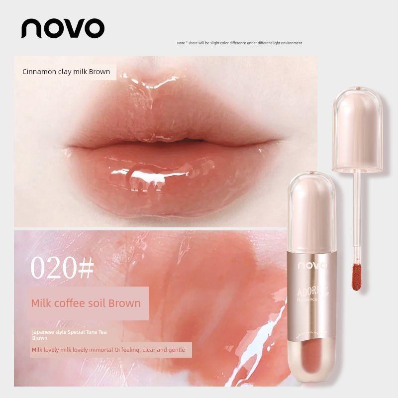 Novo Plain Light Makeup White Lip Lacquer Naked Women Color Series Water Light Mirror Lipstick Glass Lip Gloss Does Not Fade No Stain on Cup