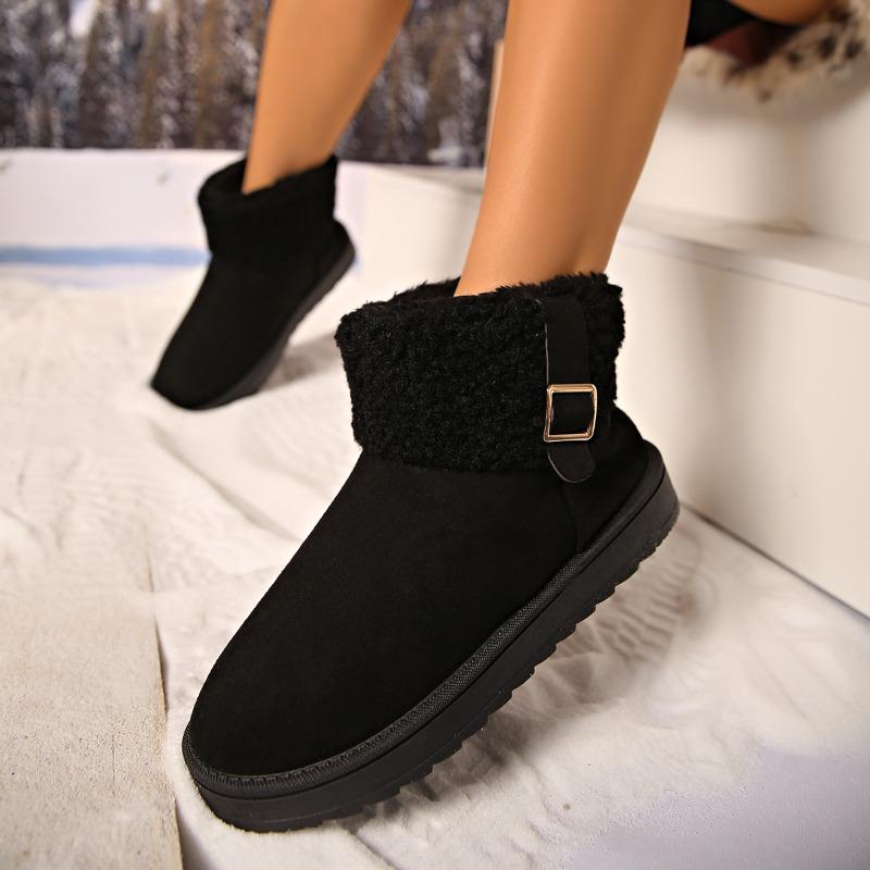 Women's Wide Width Faux Fur Snow Boots, Buckle & Lace-Up Ankle Boots, Reversible Cuff Winter Booties for Women