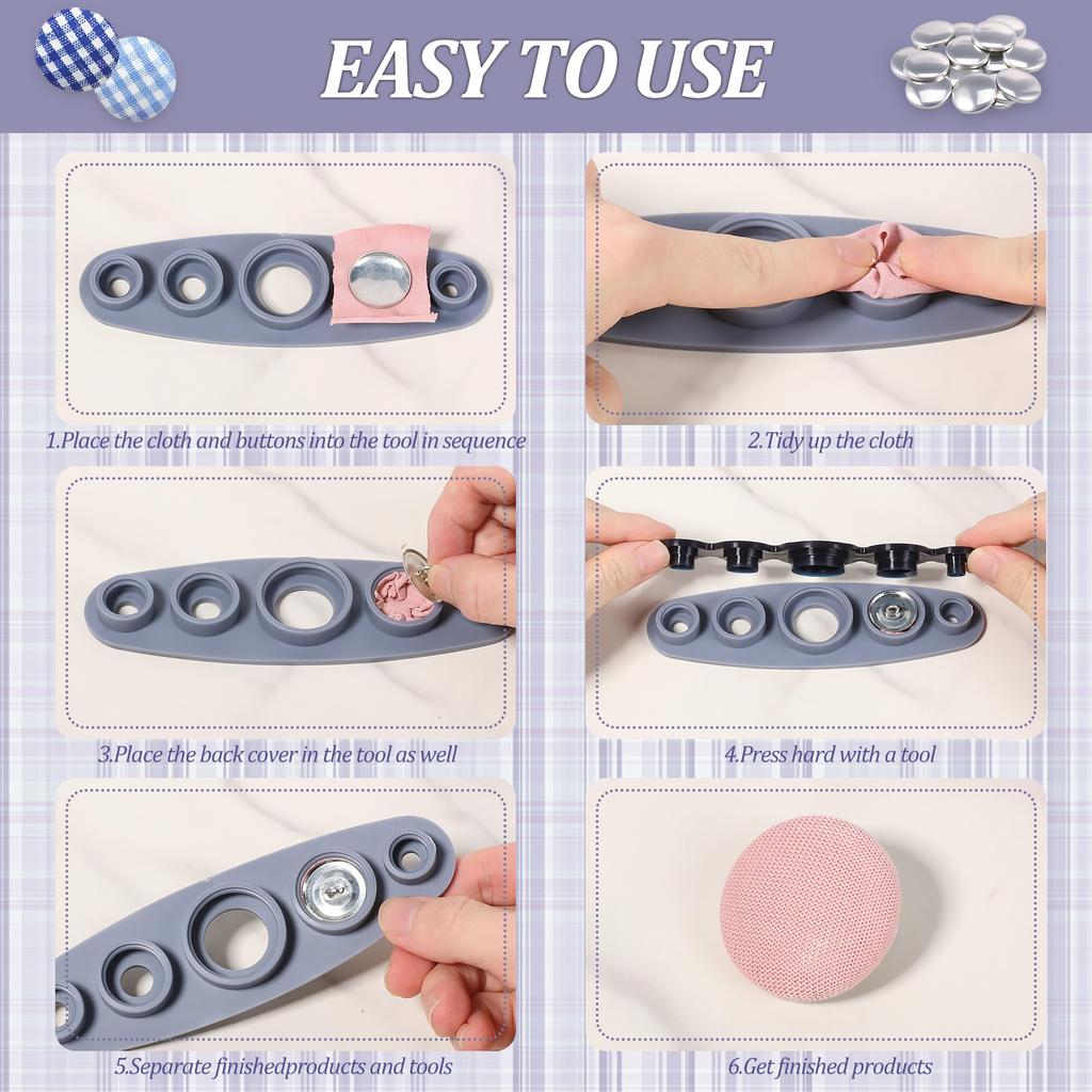 100/120 Pcs Cover Button Kit  5 in 1 Button Tool Aluminum Alloy Button Craft Kit with Tool 6 Size DIY Fabric Cloth Cover Buttons