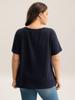 Großformat Damen V-Ausschnitt Knopf Kurzarm Einfarbig Lässig T-Shirt
