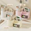 360 Rotating Pen Holder Organizer Desk Storage Box with Drawer Large Capacity for Office Home Student Study Table Top Accessory