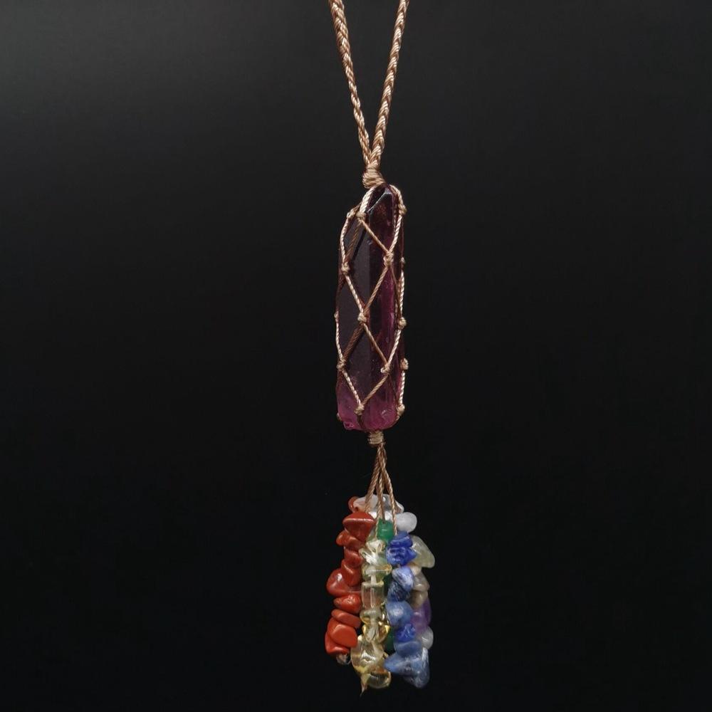 Natural Crystal Column Woven Mesh Pocket Pendant Car Hanging Bag Accessories G15