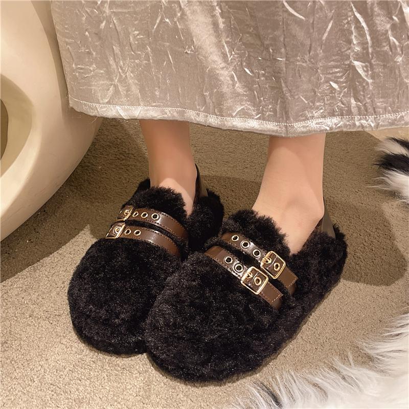 Мода Новый Стиль Мода Женские Замшевые Балетки Пушистые Мокасины из Овечьей Шерсти Теплая Хлопковая Обувь Женские Слипоны Лоферы на Овечьей Шерсти 40 чёрный 4190₽
