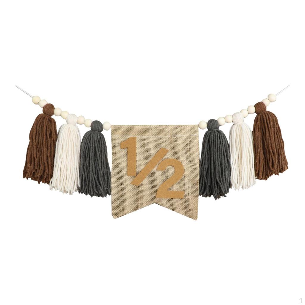 1/2 Birthday Banner for High Chair, Nursery Wall Hanging, Wooden Beads Tassel