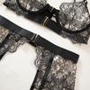 2026 Premium Sexy Women's Intimates Lingerie Set Underwear Floral Embroidery Lace Garter Belt Bra Set Luxury Intimates