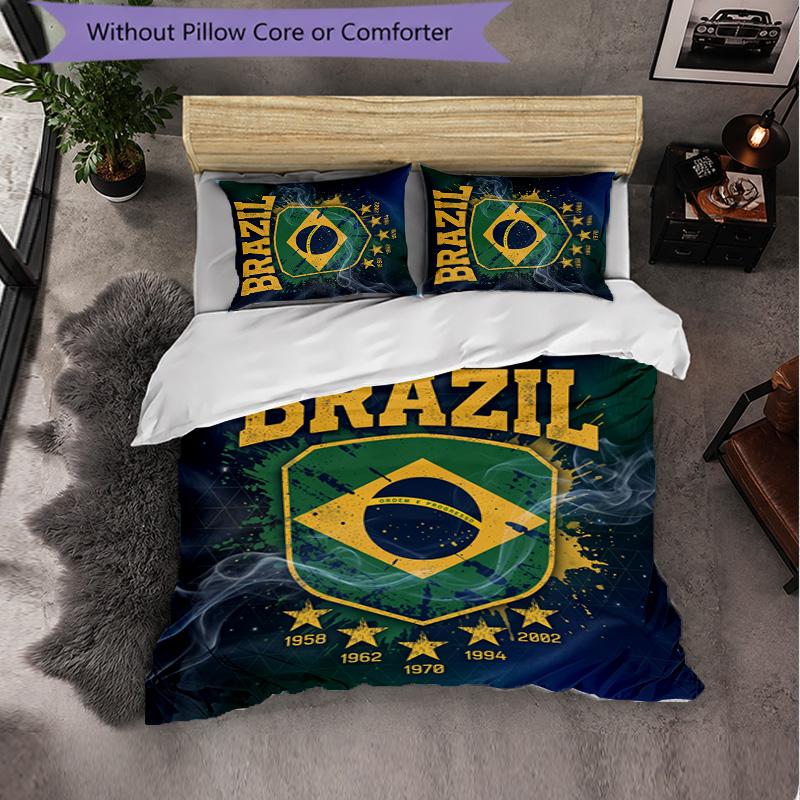 Set Biancheria da Letto a Fantasia Calcio Brasile 3 Pezzi Copripiumino Morbido in Microfibra con Federe per Camera da Letto