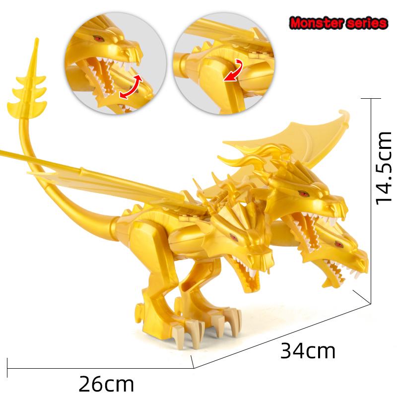 MOC Středověká Zvířecí ZOO Farma Akční Figurky Draků Stavební Kostky Zlatí Červení Draci Vlk Had Monstra Zvíře Kostky Hračky Dárky