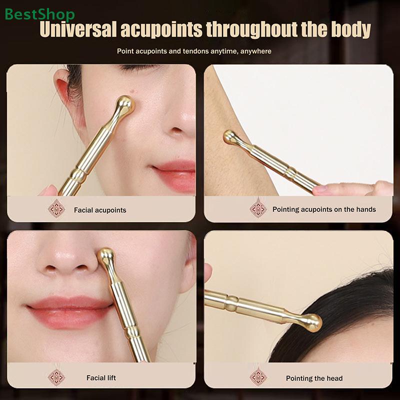 Dual Head Brass Facial Massage Stick,Handheld Fascia Scraping Stick,Acupoint Massage Stick,Acupoint Pen Body Massager