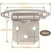 10-Pack Self-Closing Cabinet Door Hinges with Soft Close Silicone Bumper Pads, 1/2 Inch Overlay Brushed Nickel Finish, Powder Coated Metal Hinges