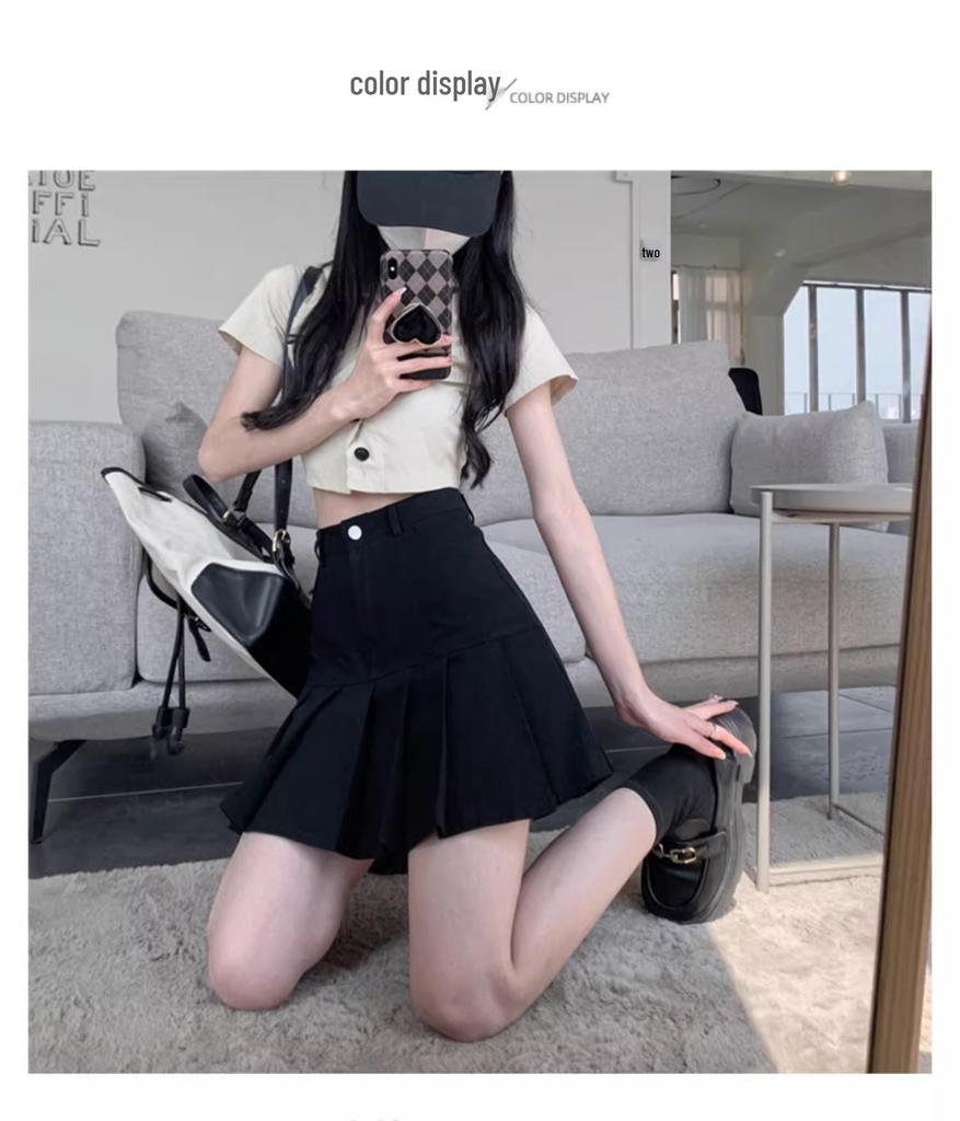 Damen Schwarzer High-Waist Plissee Midi Rock - Frühling/Sommer 2024, Schlankmachend Bodycon A-Linie, Vielseitige Übergröße.