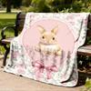 1pc Bunny Print Outdoor Flannel Blanket , Machine Washable Perfect Gift for Birthday , Holiday Travel Accessory , Durable Material