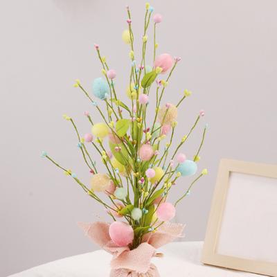 Arbre à œufs de Pâques coloré de 18 pouces avec base stable, branche pliable, petite plante artificielle de bureau, décoration de printemps, cadeau de festival
