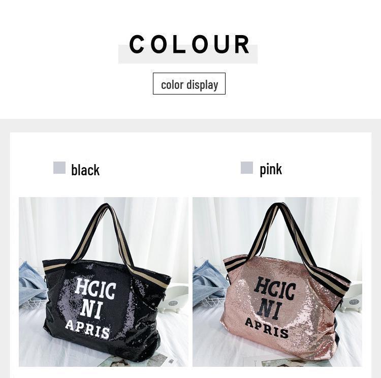 Large Capacity Sequin Travel Bag: Fashionable Letter Sports Yoga Shoulder Handbag