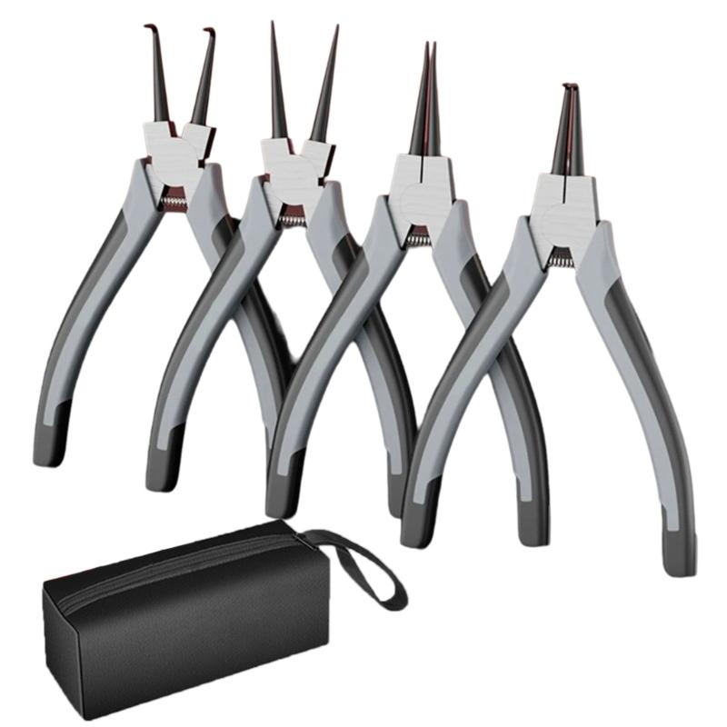 Professional 4Piece Snap Rings Pliers Set for Internal & External Rings, High Carbon Steel with Comfortable Grip Handle
