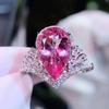 Luxury Crown High Carbon Diamond Pink Tourmaline Simulated Gemstone Open Ring Women Jewelry Set Engagement Ring