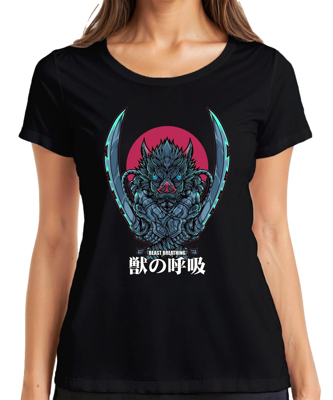 Beast Breathing Samurai Schwert Wildschwein Maske düster Damen T-Shirt M
