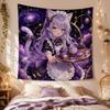 Forest Cat Maid Anime Tapestry, Kawaii Aesthetic Wall Hanging, Pastel Fantasy Blanket for Girls Bedroom Dorm Decor