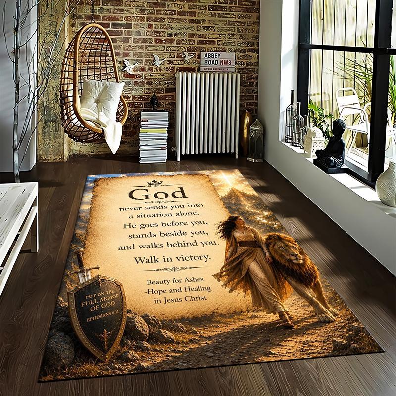 "Christian God Lion Walk In Victory Carpet" Carpet Set (1 Duvet Cover, 2 Pillowcases, Duvet Not Included)