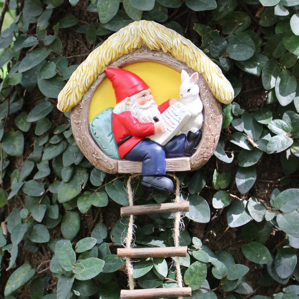 1 Piece of Resin Handicraft for Rabbit Dwarf Tree Hanging, Handmade, Dwarf Reading Book, Small Rabbit Statue, Easter Decorative