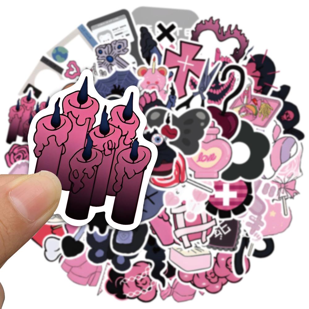60Pcs Y2K Pink Kawaii Girls Gothic Stickers Cute Anime Aesthetic Decals Phone Suitcase Laptop Stationery Car Toy Sticker
