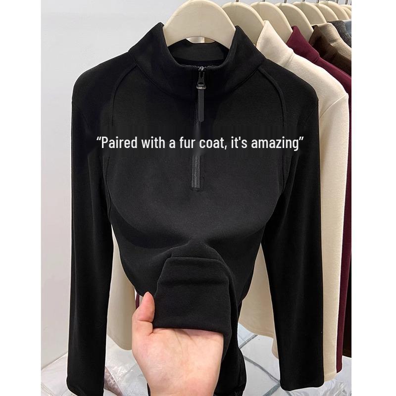 Women's Thickened Double-Sided Fleece Half-Zip Sweatshirt for Autumn and Winter