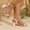 Fashion Elegant Pearl Bowknot Decoration White Sandals Women Summer Square Toe High Heels Sandals Fashion Ankle Strap Party Dress Shoes