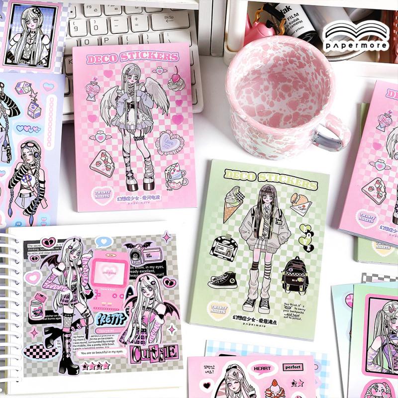 20-Sheet Cute Sweet Cartoon Girl Sticker Book, Adorable Character & Pastel Color Designs, Self-Adhesive for Journal DIY