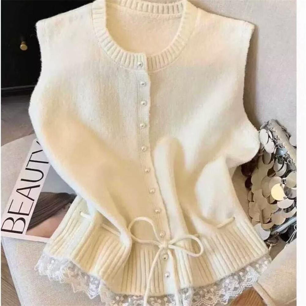 Spring Autumn Korean Sleeveless Sweater Vest Round Neck Cardigan Simple Knit Waistcoat Comfortable Women's Clothing Top