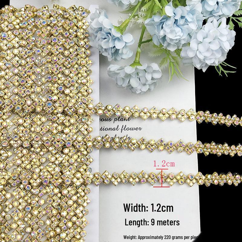 1.2cm Rhinestone Embroidered Chain Lace, Miao Ethnic Waist Decor, DIY Clothing Accessory - 9 Meters