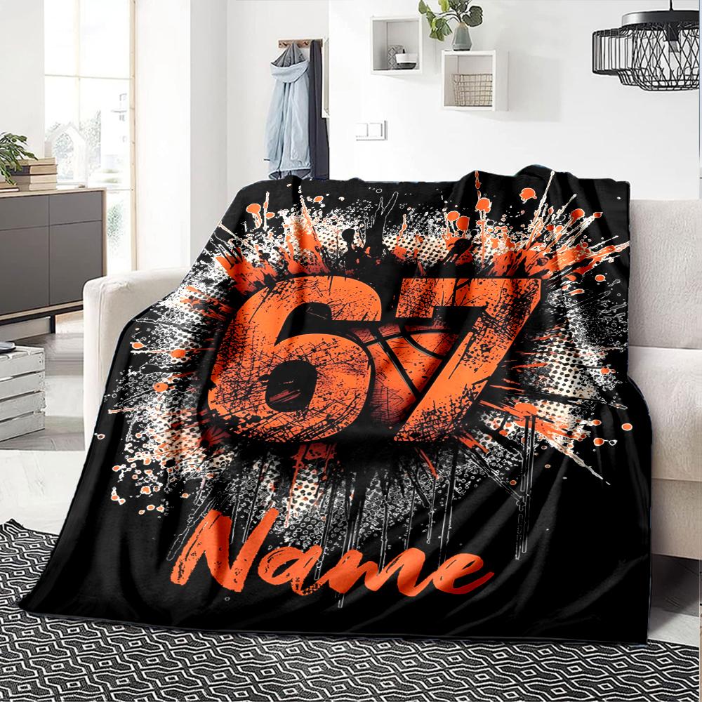 Custom Name basketball Theme Printed Blanket - Perfect for Couch, Bed, Travel & Outdoor Use | Machine Washable, Cozy & Durable.