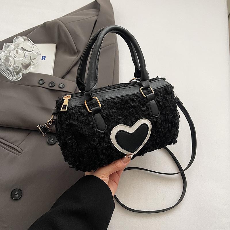 Winter Faux Lamb Wool Women's Top-handle Bags Fashi Ladies Shoulder Crossbody Bag Small Barrel-shaped Handbag Female Purse