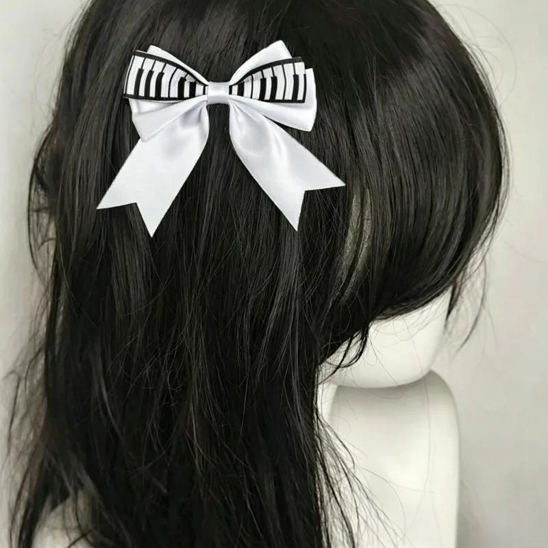 Klaviertasten Haarklammer mit Schleife Retro Mädchen Seiten-Krokodilklemme Haarschmuck Schwarz Weiß Vintage Schleife Seiten-Haarklammer Süßes Mädchen