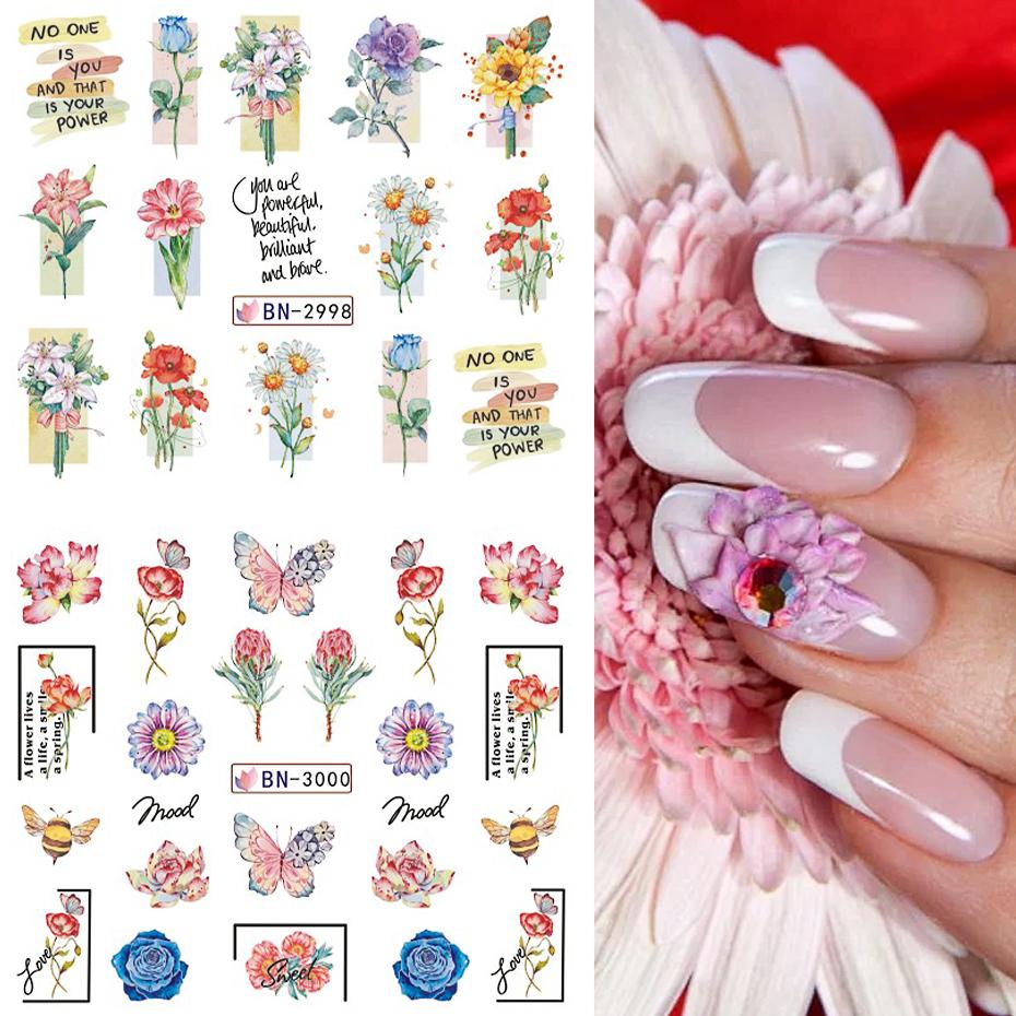 Water Nail Stickers Flowers Design Decals Summer Floral Petals Charming Art Decoration Sliders DIY Manicure Accessories Tool