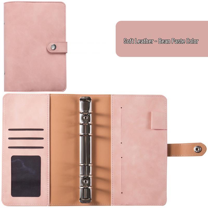 A6 Macaroon Leather Notebook Binder with 12 Refillable Zipper Pockets for Bills and Coins