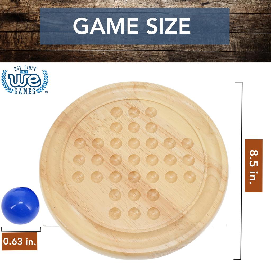 We Games Solid Wooden Solitaire with Blue Glass Marbles