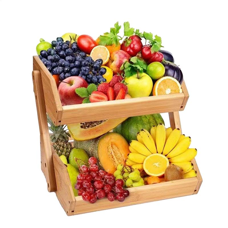 Фруктовая и овощная корзина Деревянная 2-уровневая Овощная корзина Большая вместимость Фруктодержатель Многоуровневая полка для хранения Многофункциональная brazil
