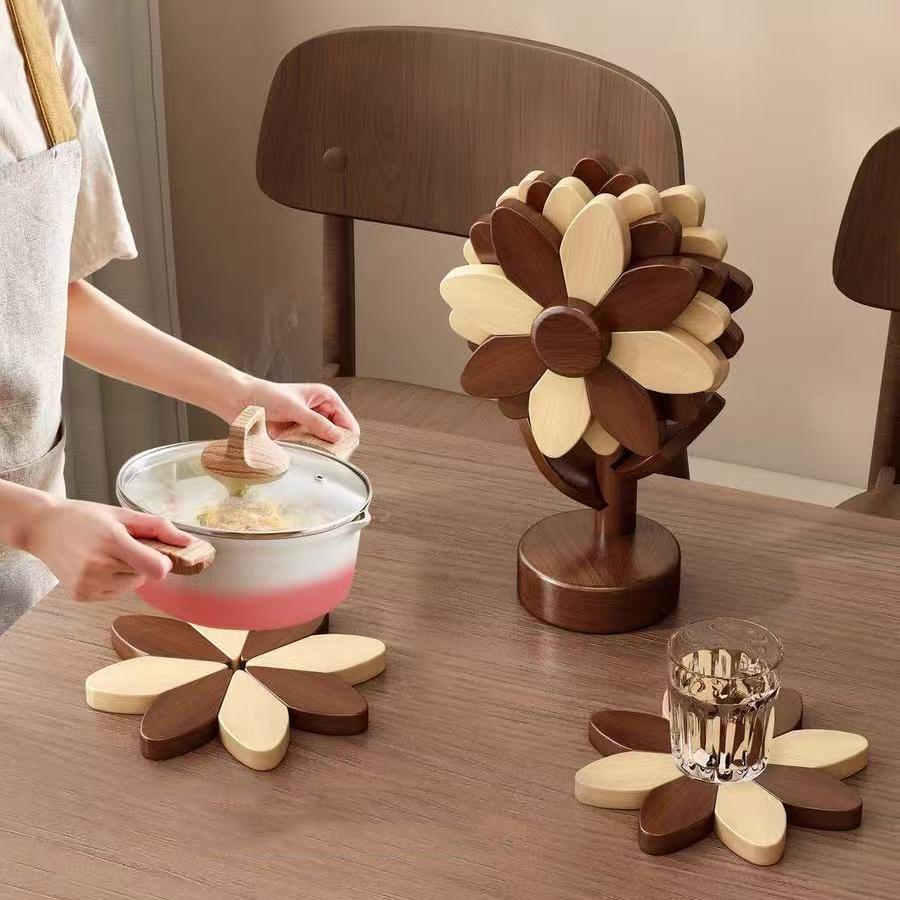 Sunflower Coasters Placemats Insulation Mat Solid Wood Dining Table Anti Scalding Mat Festival Gift Home Decoration