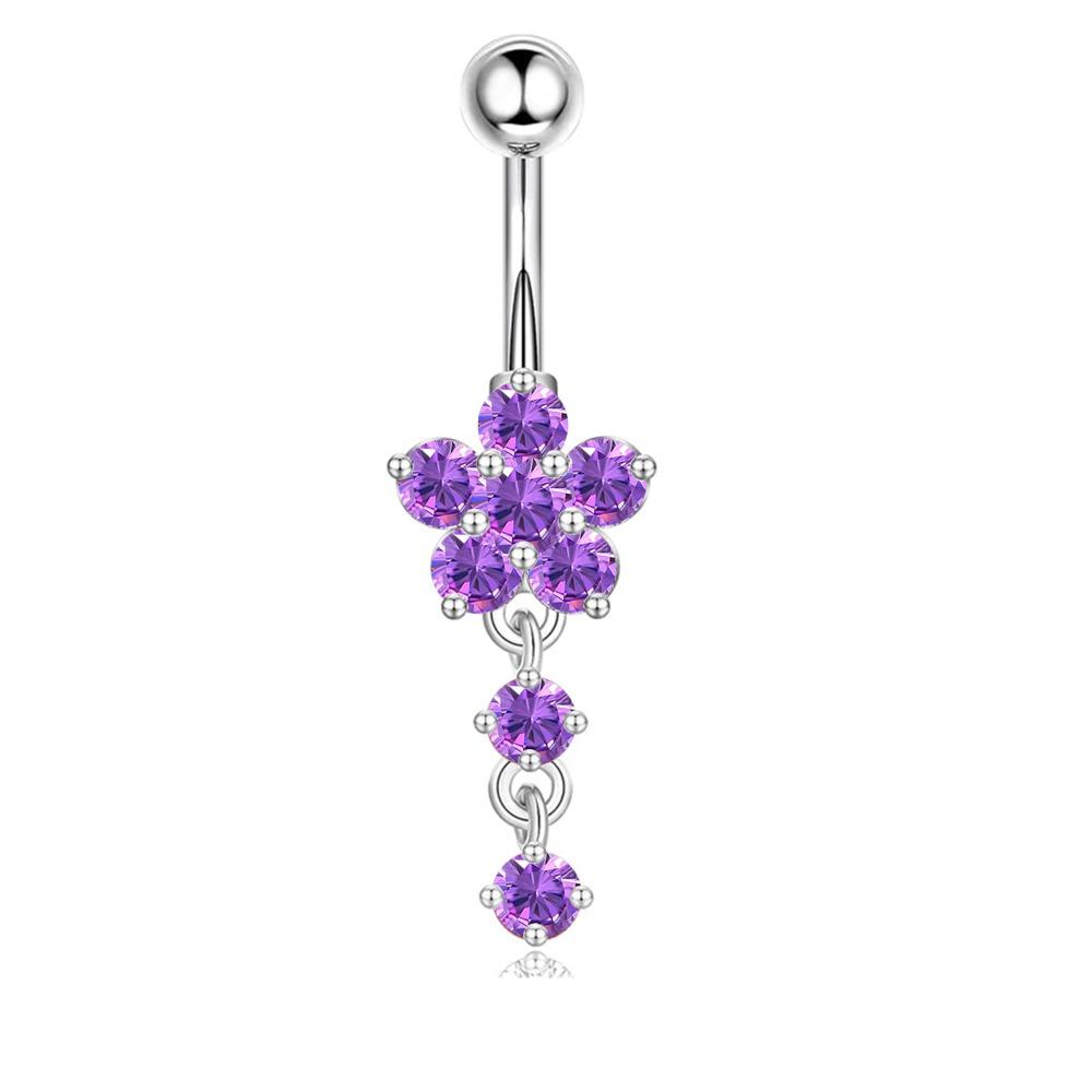 Rhinestone Flower Pendants Belly Button Ring Stainless Steel Body Piercing Jewelry Girls